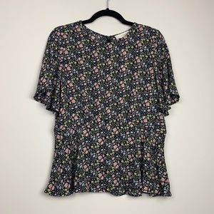 Loft Short Sleeve Peplum Blouse Multi Floral Sz 6